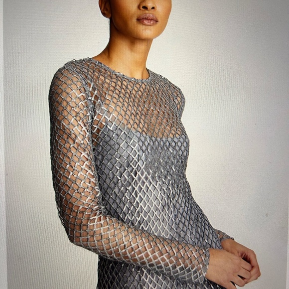 Long Sleeved Sequin Mesh Evening Gown - Picture 3 of 13